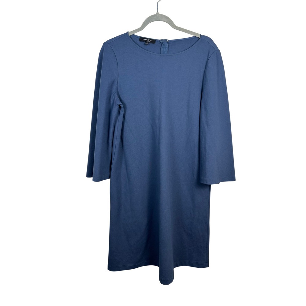 Lafayette 148 Shift Dress Womens M Blue Very Good Crepe 3/4 Sleeve Minimalist